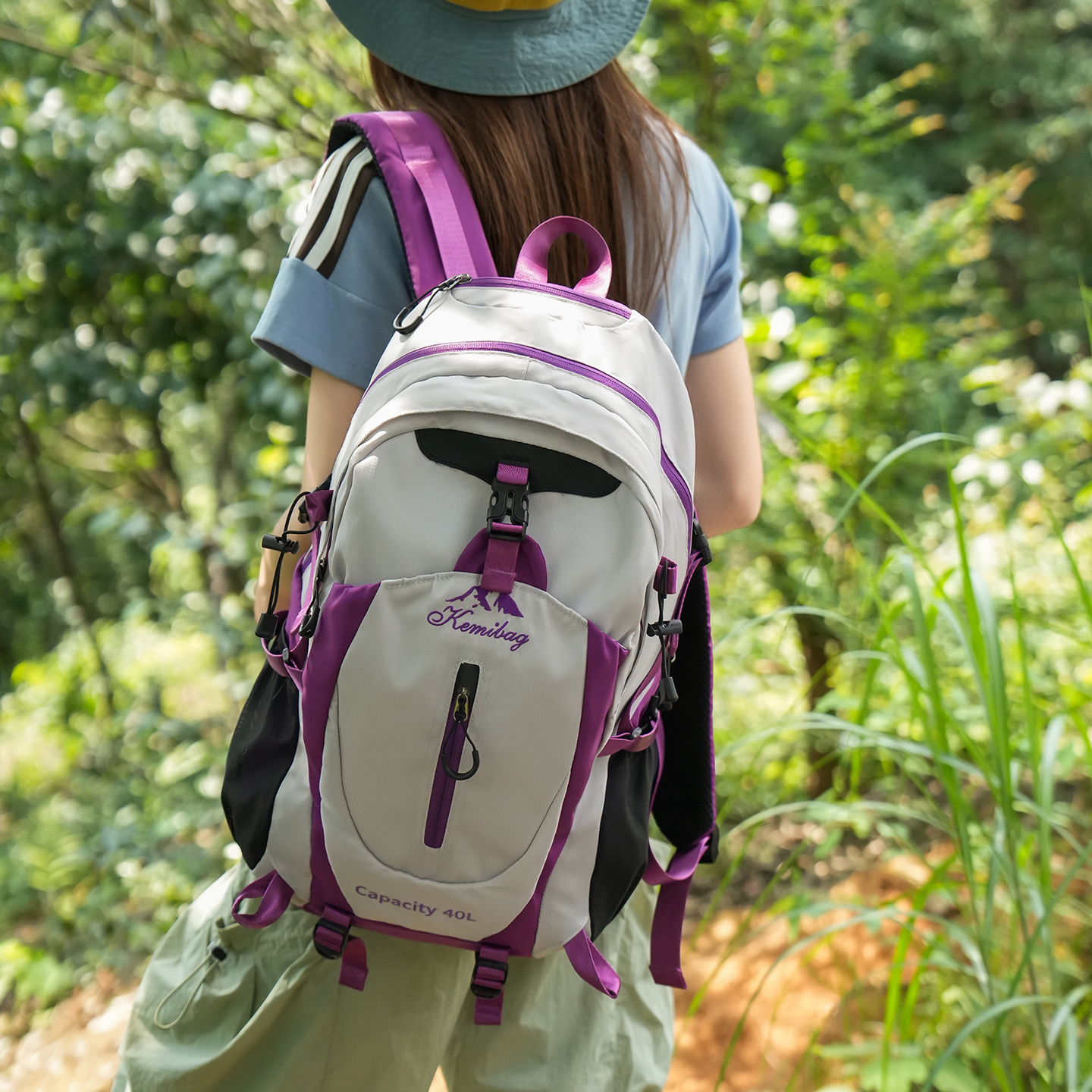Hiking Backpack Waterproof - Mountain-inspired color-block backpack, unisex, large capacity,