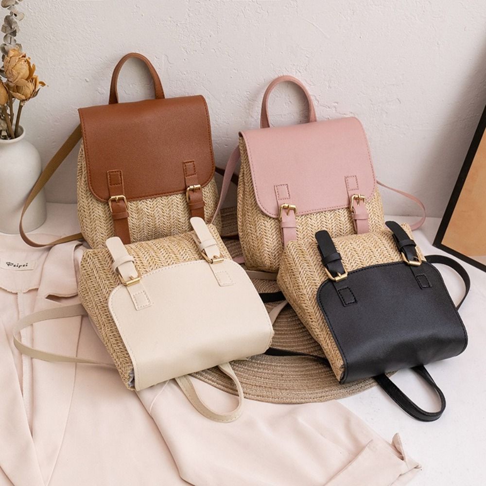 Trend PU Leather Straw Backpac - Leather Backpack Vintage incelemesi ve fiyatı