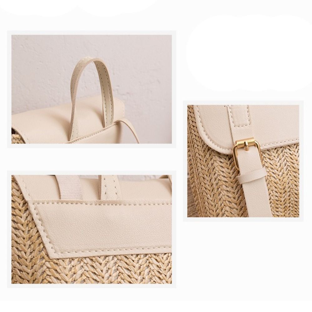 Trend PU Leather Straw Backpac - Leather Backpack Vintage incelemesi ve fiyatı