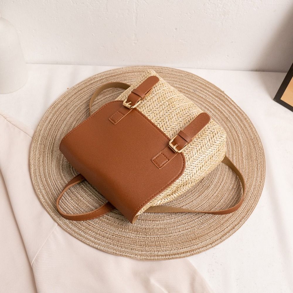Trend PU Leather Straw Backpac - Leather Backpack Vintage incelemesi ve fiyatı