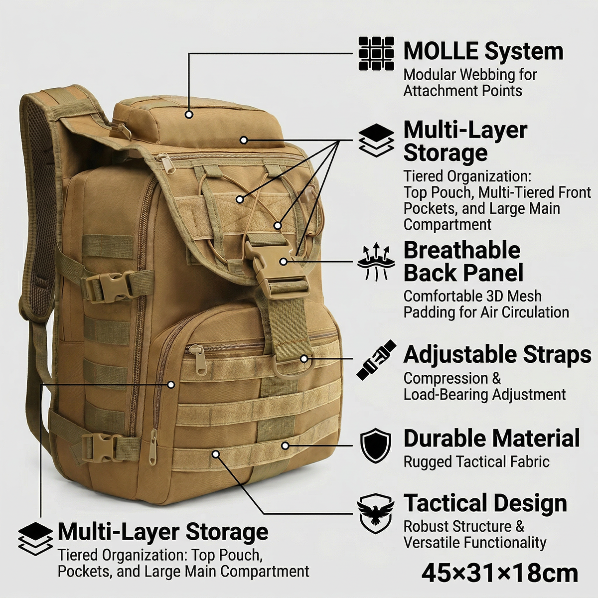 35L Gym Training Backpack for  - Rucksack Military Style incelemesi ve fiyatı