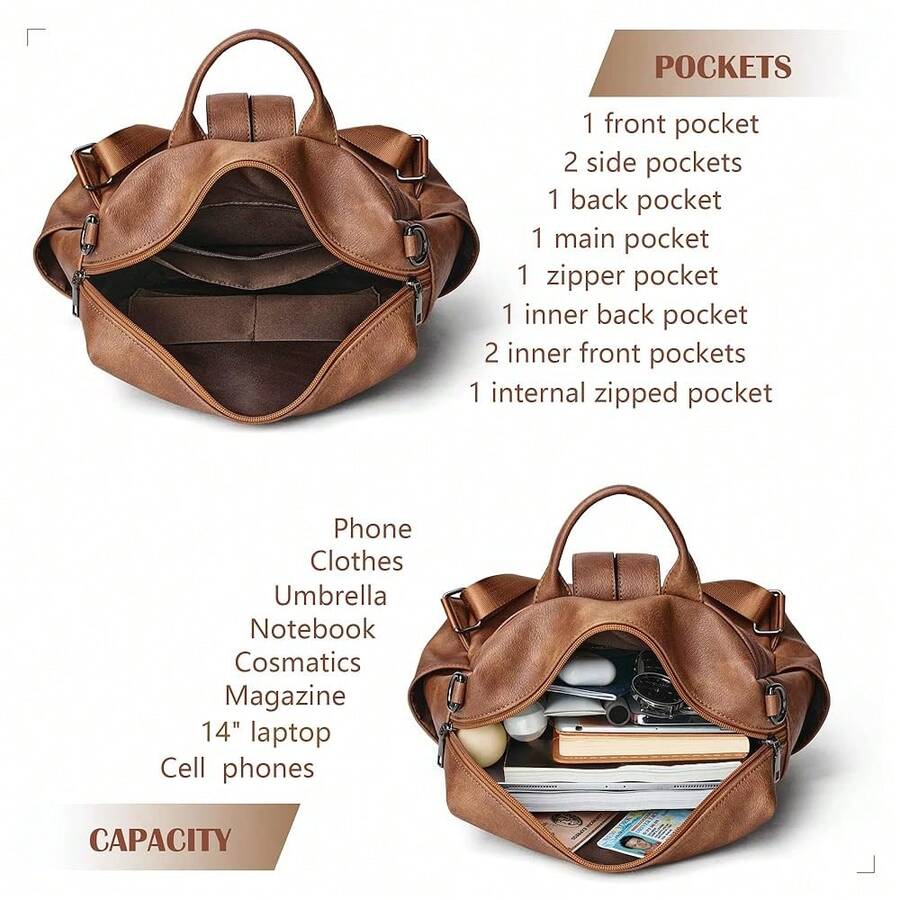 Women Fashion Vintage Brown PU - Laptop Backpack 15.6 incelemesi ve fiyatı