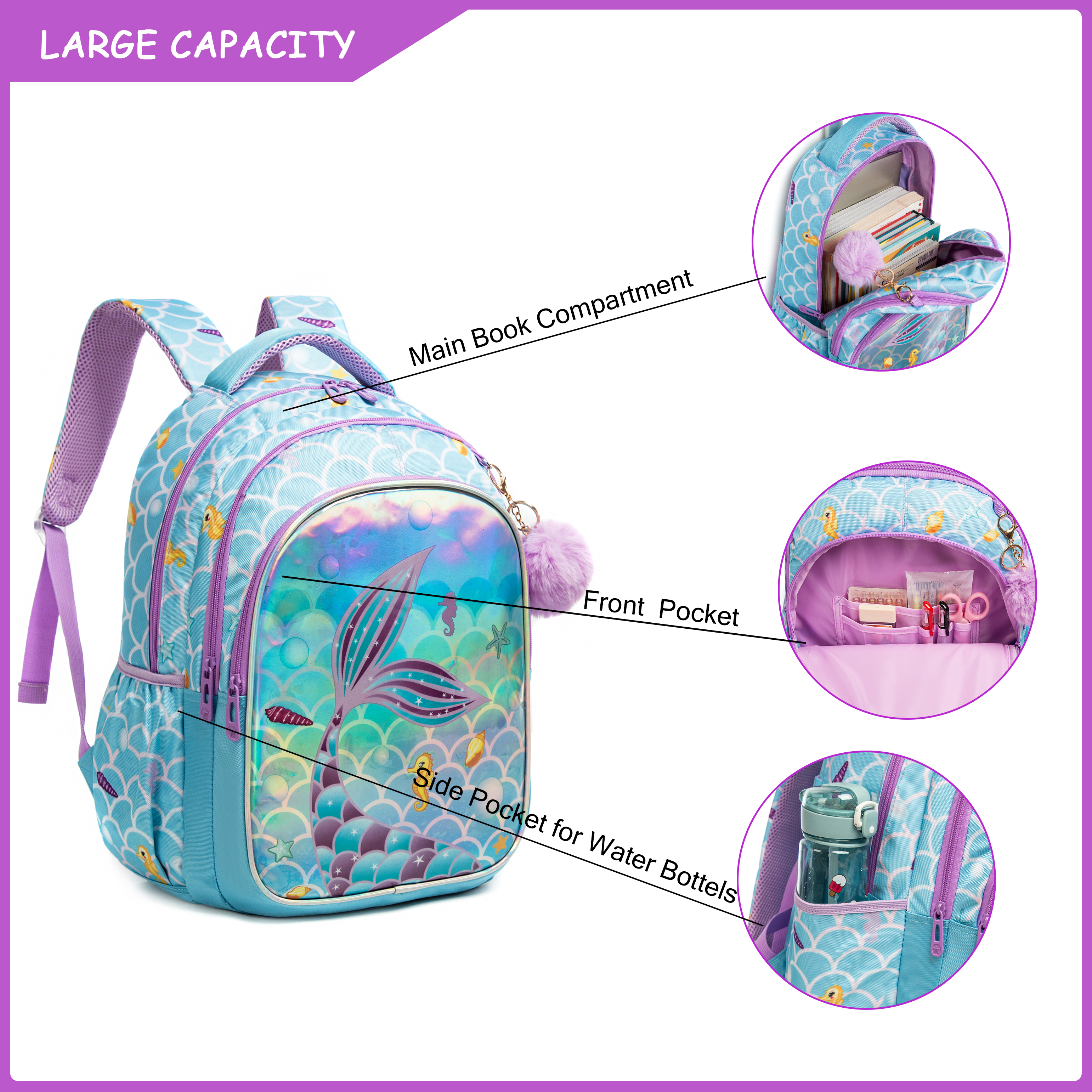 Meetbelify Cute  Blue Mermaid  - School Backpack Teen incelemesi ve fiyatı